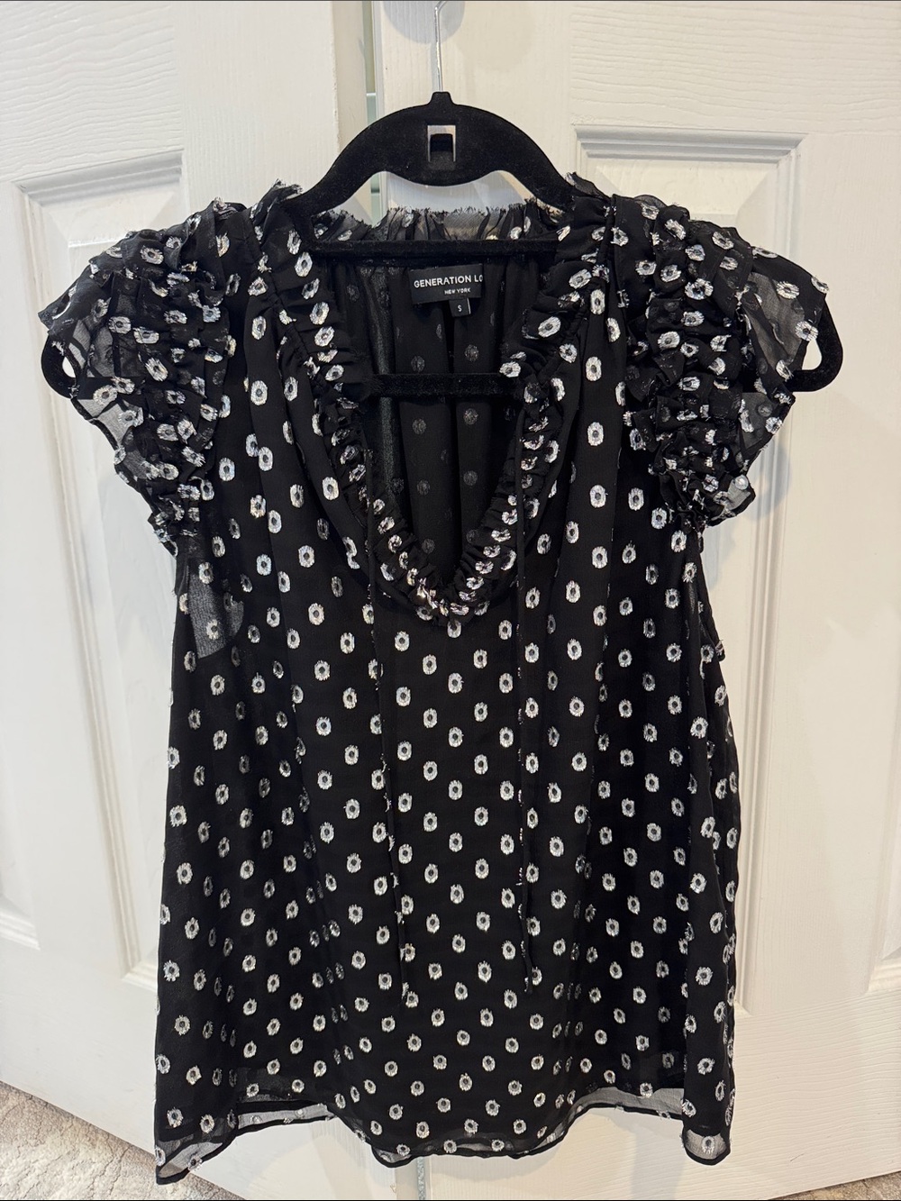 Generation Love Black and White Polka Dot Ruffle Sleeve Blouse